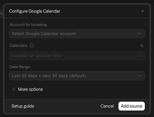 Google Calendar Search source configuration